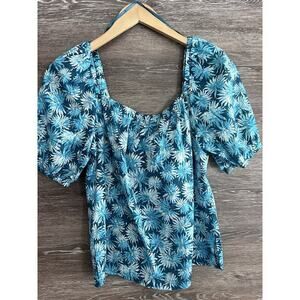 Michael Kors Blouse Sz M Top Metallic Blue Blouse Short Sleeve Cotton NWT